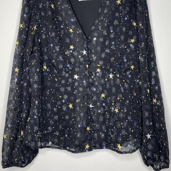 UNTUCKit Scarlett Starry Button Blouse Women’s Sz Large Semi Sheer Long Sleeve - Picture 5 of 13